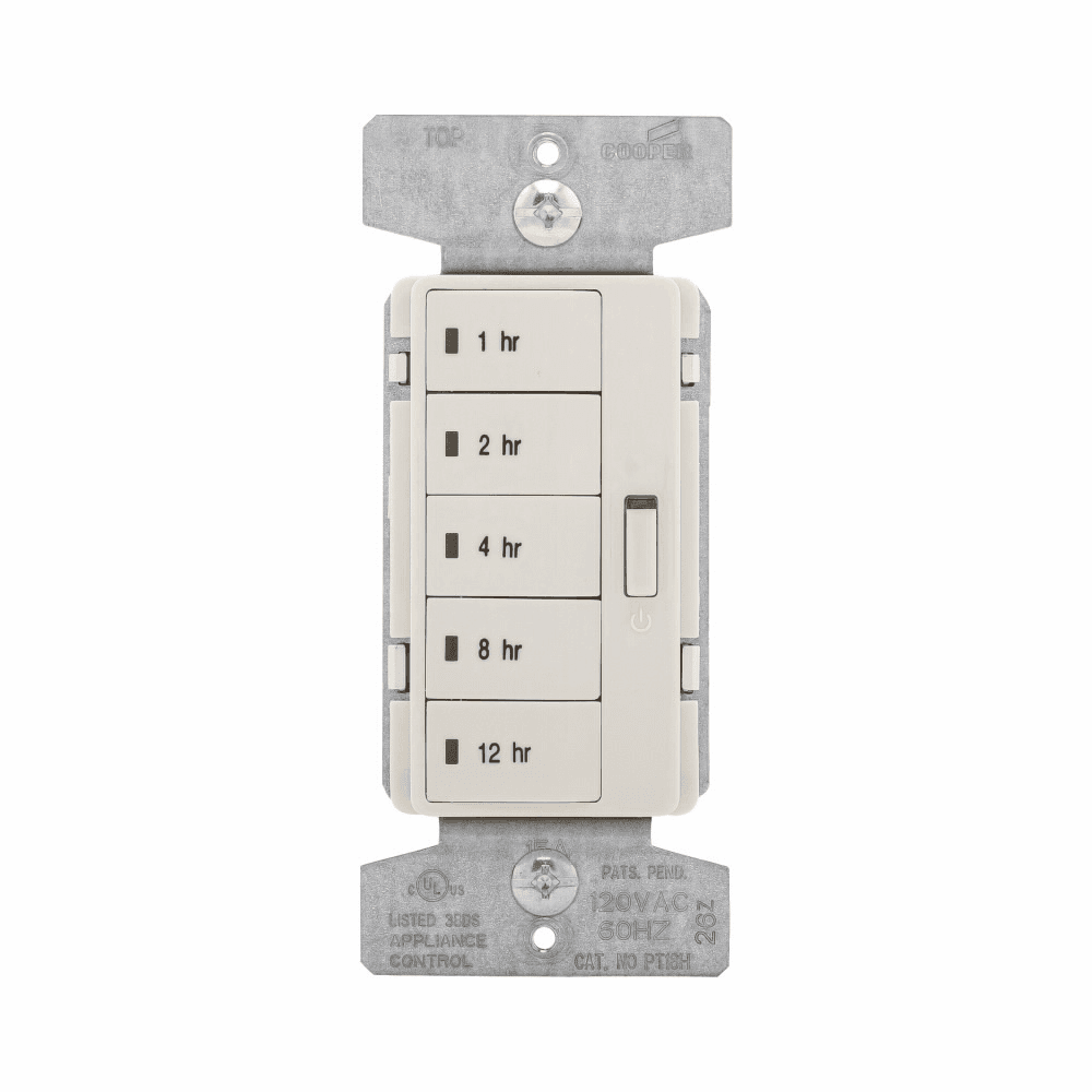 Eaton PT18H-LA PT18H-LA Eaton - Eaton Accell hour timer, 1, 2, 4, 8, 12 hour default time settings, 15A, 120V, Wire leads, Five button, Light almond, Load type: Incandescent, halogen, MLV, ELV, fluorescent, CFL, LED, Single-pole, Polycarbonate, 1800W