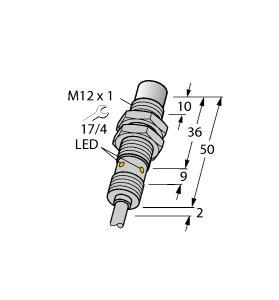 Turck NI10U-EM12WD-AP6X Inductive Sensor, For the food industry, Rated switching distance 10 mm, Cable length (L) 2 m, Non-flush, Threaded barrel, M12 x 1, Stainless steel, 1.4404, Front cap made of liquid crystal polymer, Factor 1 for all metals, Resistant to magnetic fields, For temperatures of -40 °C…+100 °C, High protection class IP69K for harsh environments, Special double-lip seal, Protection against all common acidic and alkaline cleaning agents, Laser engraved label, permanently legible, DC 3-wire, 10…30 VDC, N