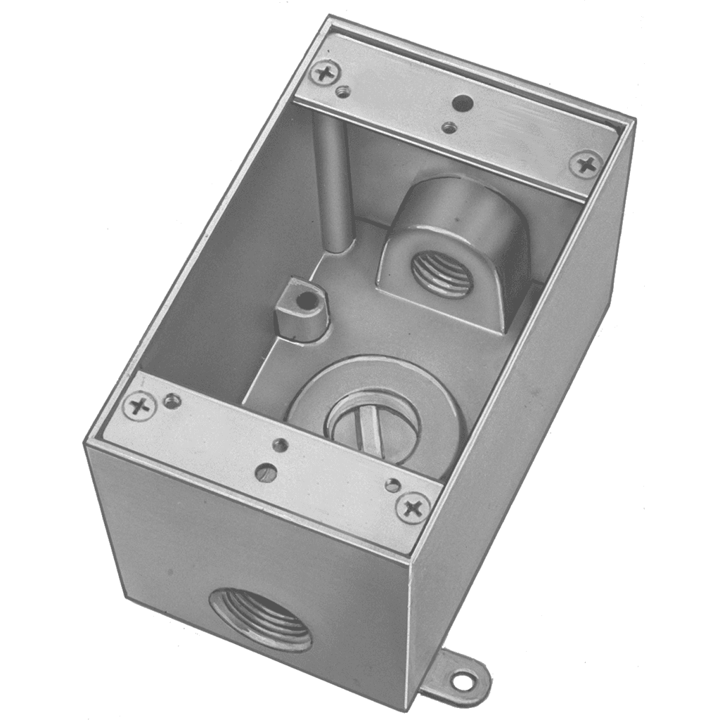 ABB Control IH3-1-LM IH3-1-LM ABB Control - Single Gang Universal Weatherproof Box, 19.0 Cubic Inches, Hub Size 1/2 Inch, Silver, Aluminum, 3 Outlets, One on Top, Bottom, and Back, with Mounting Lugs