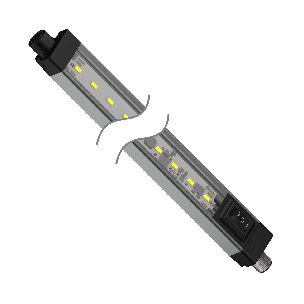 Banner WLS28-2CW1130DXPBQ Banner Engineering WLS28-2CW1130DXPBQ is a cascadable LED industrial task strip light/bar designed for various lighting tasks. It features a high/low/off switch, diffused plastic window for 1-color cool white LED illumination, and operates on a supply voltage of 12Vdc to 30Vdc, with a nominal voltage of 24Vdc. The dimensions of this product are L1130mm x W28mm, and it is constructed with a polycarbonate window and an aluminium housing. It comes pre-equipped with a 4-pin M12 Euro-style quick disconnect (QD) connector, making installation straightforward. This linear light strip is designed for surface or wall mounting and offers a degree of protection rated at IP50. It can operate in ambient air temperatures ranging from -40°C to +70°C. Additionally, it includes 1 x digital input (12-30Vdc) for color control and provides a luminous flux of 2400 lumens.