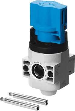 Festo 170683 on-off valve HE-D-MAXI For service units, without threaded connection plates with FRB threaded pin Design structure: Piston slide, Type of actuation: manual, Sealing principle: soft, Exhaust-air function: not throttleable, Manual override: None