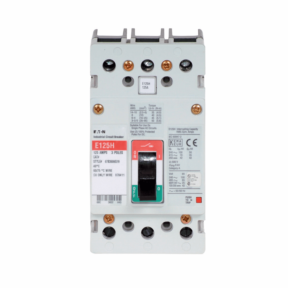 Eaton EGS3050FFG EGS3050FFG Eaton - Eaton Series G molded case circuit breaker, EG-frame, EG, Fixed thermal, Fixed magnetic trip, Three-pole, 50 A, 600Y/347 Vac, 85 kAIC at 240 Vac, 35 kAIC at 480 Vac, 22 kAIC at 600Y/347 Vac, Line and load, 50/60 Hz