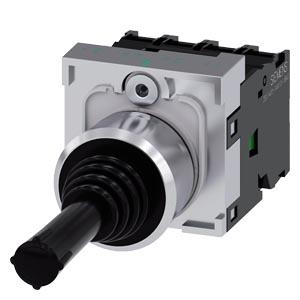 Siemens 3SU1150-7AF88-1QA0 Coordinate switch, 22 mm, round, metal shiny, black, 4 switch positions, momentary contact type, without mechanical interlocking, in O position, with holder, 1 NO, 1 NO, 1 NO, 1 NO, screw terminal,