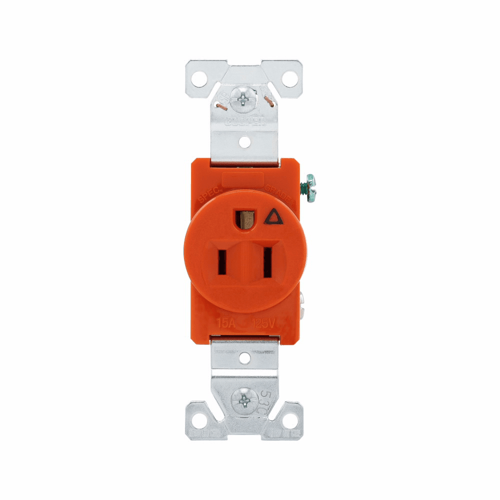 Eaton IG5261RN IG5261RN Eaton - Eaton Arrow Hart extra heavy-duty industrial specification grade single receptacle,#14-10 AWG,15A,Industrial,Flush,125V,Back and side,Orange,Brass,High-impact nylon face,Glass-filled nylon base,5-15R,Single,Screw,Nylon,Core pack