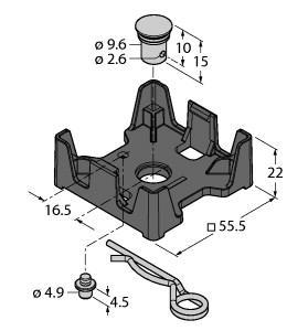 Turck TH-Q51S-HT Accessories, Mounting Bracket, , Retainer with M5 threaded sleeve to screw on Q51 tags, The use of the 4.5 mm lock pin ensures protection against twisting of the retainer or the tag, For mounting on metal, Suitable for repeated use in high-temperature, Only suitable for a single assembly (engage the tag in the retainer), The use of the retainer results in a clearance of 12 mm between metal to tag