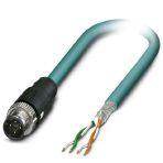 Phoenix Contact 1407359 Network cable, Ethernet CAT5 (100 Mbps), 4-position, PUR, water blue RAL 5021, shielded, Plug straight M12 SPEEDCON / IP67, coding: D, on free cable end, cable length: 10 m