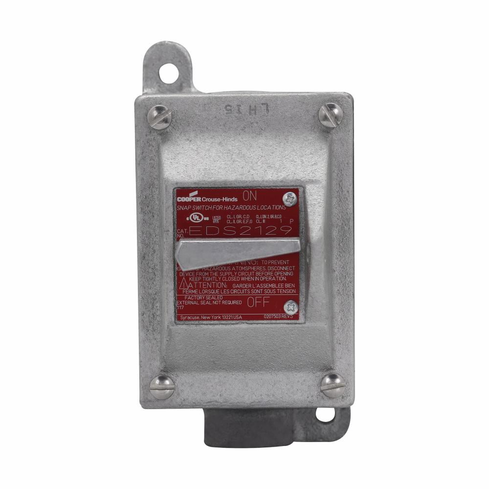 Eaton EDS2129 Eaton Crouse-Hinds series EDS snap switch control station, 20A, With switch, With one 3/4" hub, Feraloy iron alloy, 1, Single-gang, Single-pole, 120-277V, Factory sealed, Dead end, Single-pole, 3/4", 120-277 Vac