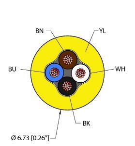 Turck YEL,PVC,4X18,ITC,MSHA Instrumentation Tray Cable, Reelfast™ Bulk Cable, Instrumentation Tray Cable, Yellow PVC jacket, 4X18 AWG, Sunlight Resistant, -40 Cold Bend Rating, Oil Resistant, Flame Ratings: UL 1685 FT4, UL1061, CSA FT4, Flexlife® and C-Track Approved, ITC 150V, PLTC 300V, UL/CSA AWM 600V, CMX OUTDOOR 300V, CMG 300V