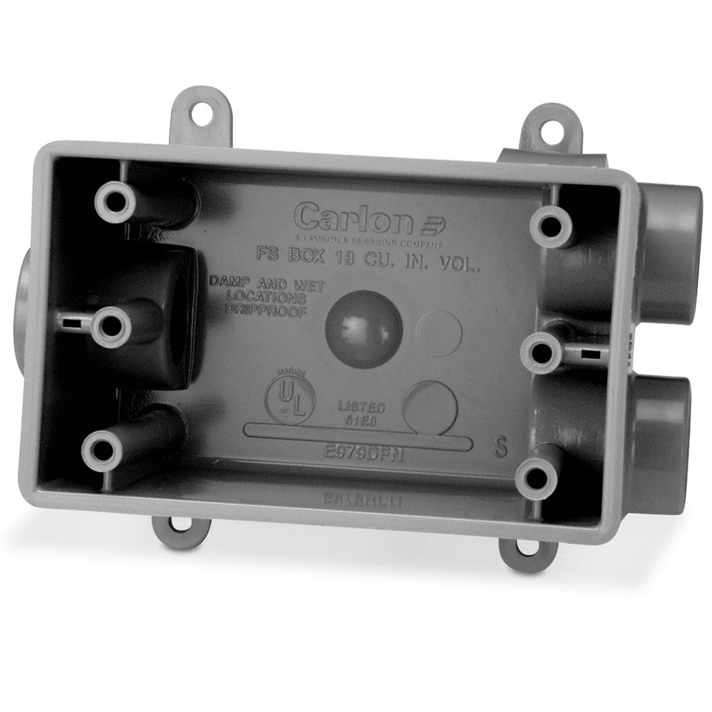 ABB Control E979EFNCAR E979EFNCAR ABB Control - Single Gang FSCC Box, Volume 18 Cubic Inches, Length 4.54 Inches, Width 2.80 Inches, Depth 2.42 Inches, Conduit Size 3/4 Inch, Material PVC, Color Gray, Pack of 10