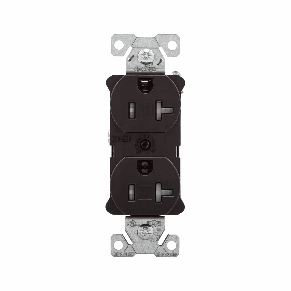 Eaton TR5362B TR5362B Eaton - Eaton Arrow Hart heavy-duty industrial specification grade duplex receptacle,#14-10 AWG,20A,Industrial,Flush,125V,Back and side,Brown,Brass,Impact-resistant thermoplastic face,PVC body,5-20R,Duplex,Screw,Thermoplastic,Core pack