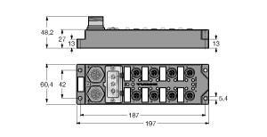 Turck FLDP-IOM124-0001 Fieldbus I/O module PROFIBUS-DP, 12 digital pnp inputs, 4 digital outputs 2 A, , Two inputs or outputs per connector, For robot applications, Robust electromechanics, High magnetic field immunity, Intelligent terminating resistor, Module-related diagnostics, Fiber-glass reinforced housing, Vibration and shock-resistant, Encapsulated module electronics, Metal connector, Degree of protection IP67