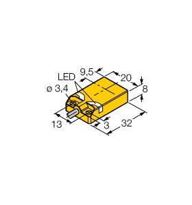 Turck NI10U-QP08-AP6X2 Inductive Sensor, With Extended Switching Distance, Rated switching distance 10 mm, Cable length (L) 2 m, Non-flush, Rectangular, height 8 mm, Active face on top, Plastic, PP, Factor 1 for all metals, Increased switching distance, Resistant to magnetic fields, Mountable on metal, DC 3-wire, 10…30 VDC, NO contact, PNP output, Cable connection