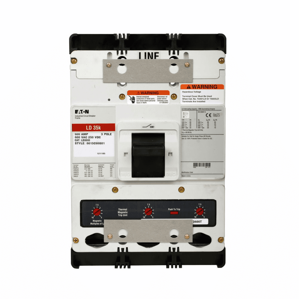 Eaton CHLD3125T52WZGP CHLD3125T52WZGP Eaton - Eaton Series C electronic molded case circuit breaker, L-frame, CHLD, Complete breaker, Electronic LSI trip, Three-pole, 125A, 600 Vac, 250 Vdc, no term., PowerNet kit, Zone selective interlock, 50/60 Hz, 100% rated