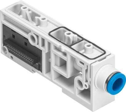 Festo 573645 power supply module VMPAL-SP-QS8 Width: 23,2 mm, Length: 107,3 mm, Integrated function: with electrical interlinking module, Valve terminal structure: Valve sizes can be mixed, Operating pressure: -0,9 - 10 bar