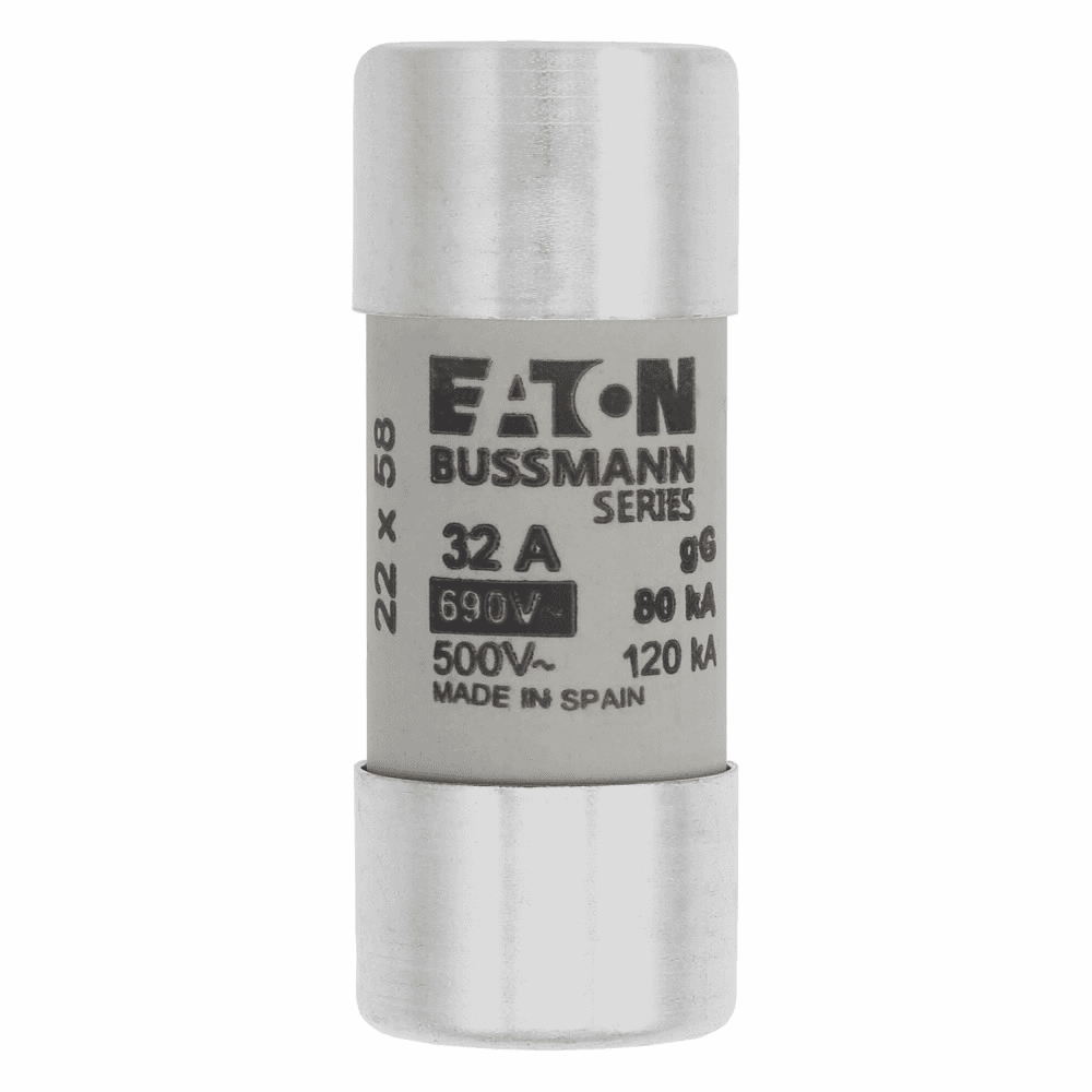 Cooper Bussmann C22G32 C22G32 Cooper Bussmann - Eaton Bussmann series low voltage 22 x 58 mm cylindrical/ferrule fuse, rated at 690 Volts AC, 32 Amps, 80 kA Breaking capacity, class gG/gL, without indicator, compatible with a CH22 Modular fuse holder