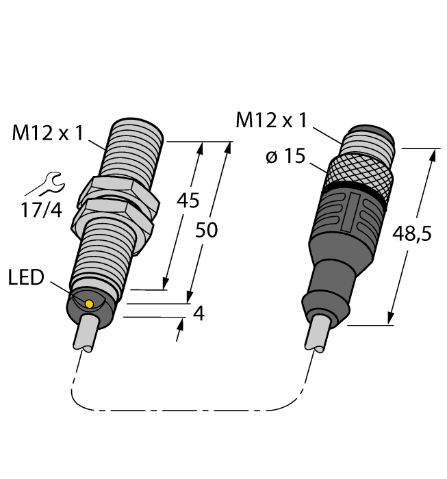 Turck BI3U-M12-AN6X-0.3-RS4T Turck BI3U-M12-AN6X-0.3-RS4T is an inductive proximity sensor within the BI...-M12 series, designed for embeddable applications. It operates with a supply voltage range of 10-30Vdc, including nominal 12Vdc and 24Vdc, and features a chrome-plated brass housing for durability. This sensor is equipped with a pre-wired 30cm / 12" pigtail cable that terminates with a 4-pin M12 Eurofast QD male connector. It has an M12 partially threaded barrel shape and offers a degree of protection rated at IP67, making it suitable for various industrial environments. The sensor operates at a maximum switching frequency of 3kHz / 3000Hz and can function within an ambient air temperature range of -30°C to +85°C. It includes 1 x digital output (10-30Vdc; NPN) and has a sensing distance of 3mm. Additionally, it features protection functions against short-circuit (pulsed), overload, and reverse polarity, operates in a Normally Open (NO) mode, and has an M12 thread size.