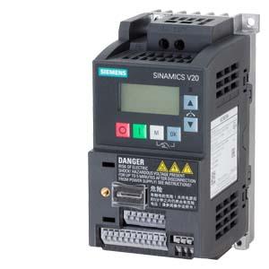 Siemens 6SL3210-5BB13-7BV1 SINAMICS V20 200-240 V 1-phase-AC -10/+10 Rated power 0.37 kW with 150% overload for 60 sec. Integrated filter C1 I/O interface: 4 DI, 2 DQ, 2 AI, 1 AO Fieldbus: USS/Modbus RTU with built-in BOP Degree of protection IP20/UL open Size: Size AA 68x142x108 (