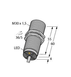 Turck BI15-EM30-AP45XLD Inductive Sensor, For Use in Vehicle Board Nets, Rated switching distance 15 mm, Cable length (L) 2 m, Flush, M30 × 1.5 threaded tube, Stainless steel, 1.4301, For vehicle board nets, 12 V and 24 V, Increased interference immunity 100 V/m radiated acc. ISO 11452-4 and 100 mA BCI acc. to ISO 11452-2, Load-dump protection acc. to DIN ISO 7637-2 (SAE J 113-11), Extended temperature range, High protection class IP68/IP69K, Protection against salt spray and rapid temperature change, Laser engraved la