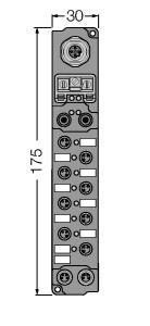 Turck SDNL-0404D-0003S Turck SDNL-0404D-0003S is a remote I/O controller within the piconet series, designed with auxiliary power for DeviceNet. It functions as a Piconet coupling remote digital mixed input and output module. The unit is encased in a fiberglass reinforced housing with metal connectors, ensuring durability. It features 8 x 3-pin M8 female connectors for I.O. ports, 1 x 5-pin M12 male connector for FIELDBUS, and 2 x 4-pin M8 connectors (male + female) for voltage supply. The supply voltage requirement is 20-29Vdc, with 24Vdc nominal. Designed for surface mounting, it operates within an ambient air temperature range of 0 to +55 °C and offers a degree of protection rated at IP67. The device measures 30 mm in width, 175 mm in height, and 26.5 mm in depth. It supports the DeviceNet communication protocol at speeds of 125/250/500kbps, includes 4 x digital outputs (20-29Vdc / 500mA), and 4 x digital inputs (PNP / 20-29Vdc / 3ms input filter).