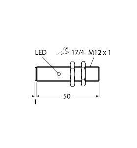 Turck BI2-G12-AP6X-H1141 Inductive Sensor, Rated switching distance 2 mm, Flush, Threaded barrel, M12 x 1, Chrome-plated brass, DC 3-wire, 10…30 VDC, NO contact, PNP output, M12 x 1 male connector