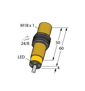 Turck BI5-S18-AZ3X Inductive Sensor, Rated switching distance 5 mm, Cable length (L) 2 m, Flush, Threaded barrel, M18 x 1, Plastic, PA12‐GF30, AC 2-wire, 20…250 VAC, DC 2-wire, 10…300 VDC, NO contact, Cable connection