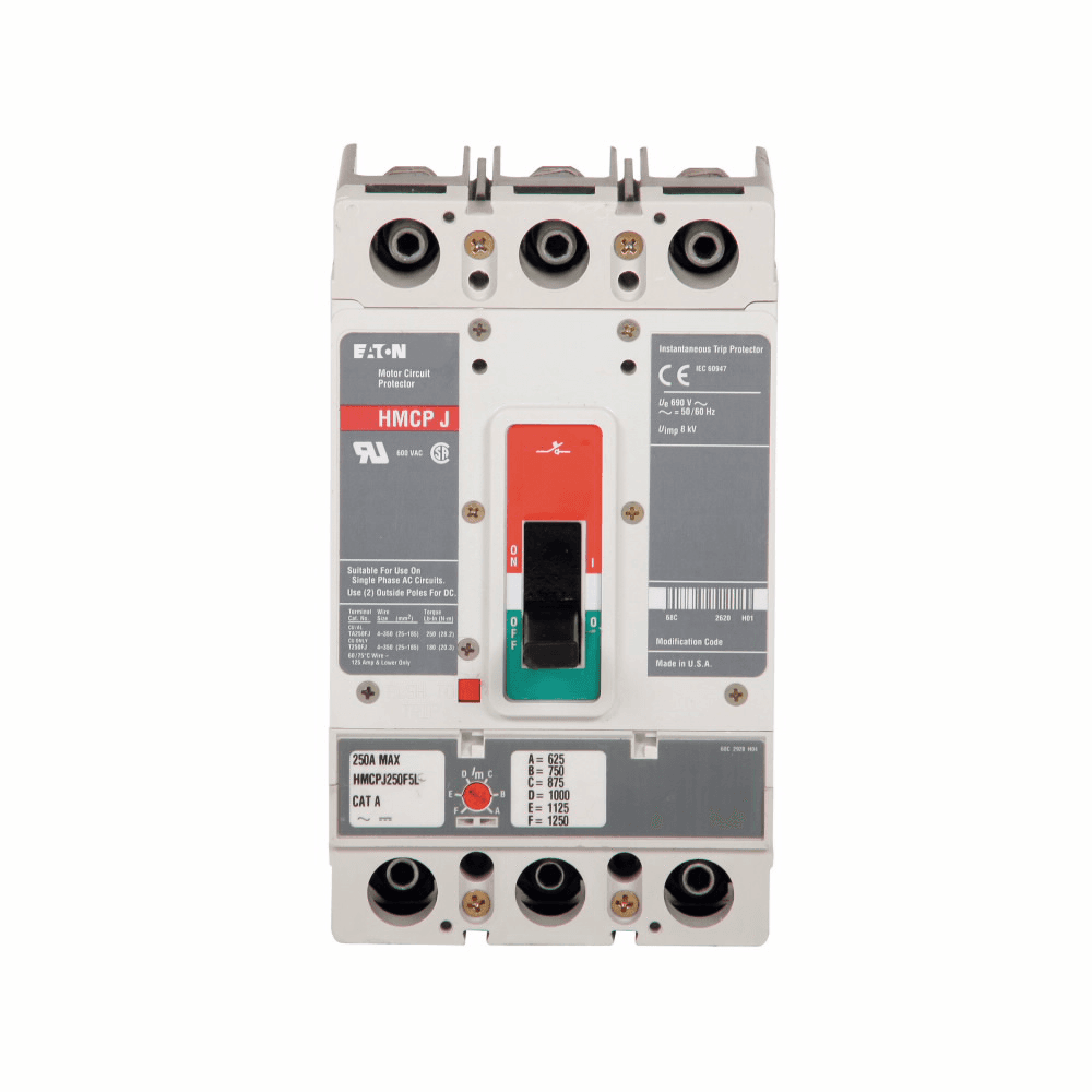 Eaton HMCPJ250F5L HMCPJ250F5L Eaton - Eaton molded case circuit breaker accessory motor protection, Motor circuit protector, 250 A, Three-pole, Adjustable, Frame J-K, 625-1250 A, 600 V, 250 Vdc, Series G, Line and load