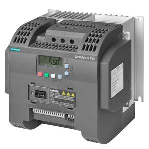 Siemens 6SL3210-5BB23-0UV0 SINAMICS V20 200-240 V 1-phase-AC -10/+10 Rated power 3.0 kW with 150% overload for 60 sec. unfiltered I/O interface: 4 DI, 2 DQ, 2 AI, 1 AO Fieldbus: USS/Modbus RTU with built-in BOP Degree of protection IP20/UL open Size: Size C 184x182x169 (WxHxD)