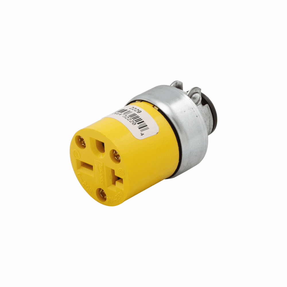 Eaton 2229-BOX 2229-BOX Eaton - Eaton straight blade connector , #18-10 AWG, 20A, Commercial, 250V, Back wire, Yellow, Brass, Armored vinyl, PVC, 6-20R, Two-pole, three-wire, grounding, Screw, Vinyl, ED Box