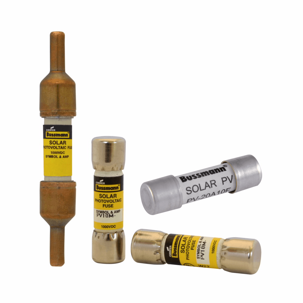 Cooper Bussmann PV-10A10-T PV-10A10-T Cooper Bussmann - Eaton Bussmann series photovoltaic fuses, Time constant: 1-3 ms, 1300 Vdc, 10A, 50 kAIC, Non Indicating, Fuse, Class gPV, Bolt