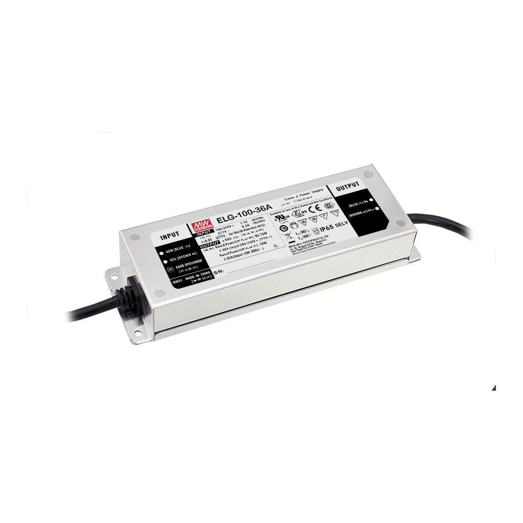 MEAN WELL ELG-100-48D2-3Y AC-DC Single output LED Driver Mix Mode (CV+CC) with PFC; 3 wire input; Output 48VDC at 2A; Smart timer dimming and programmable function; IP67; Cable output