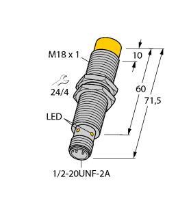 Turck NI12U-GT18-ADZ30X2-B3331 Inductive Sensor, Rated switching distance 12 mm, Non-flush, Threaded barrel, M18 x 1, Brass, PTFE-coated, Factor 1 for all metals, Protection class IP68, Resistant to magnetic fields, Extended temperature range, High switching frequency, AC 2-wire, 20…250 VAC, DC 2-wire, 10…300 VDC, NO contact, 1/2" male connector