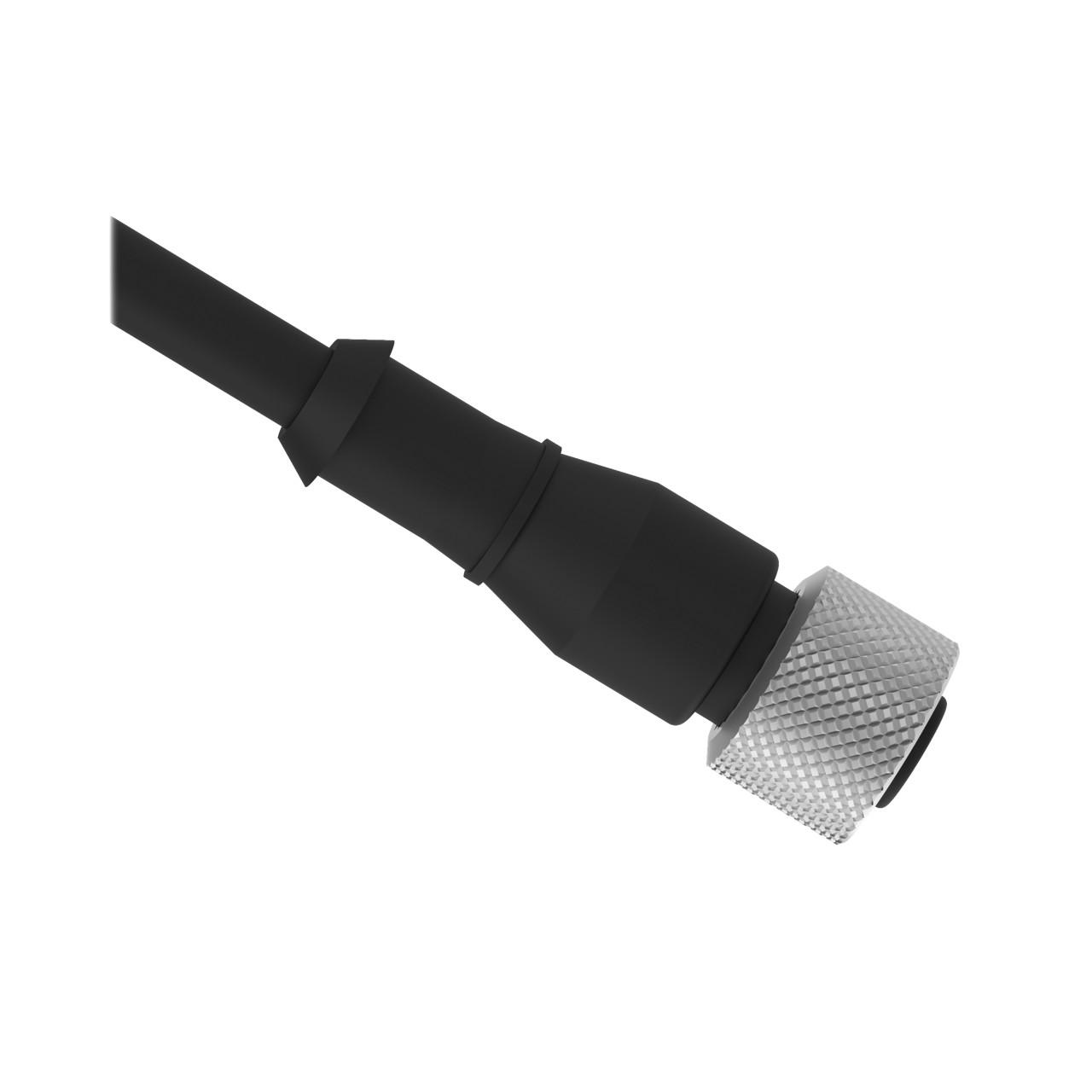 Banner MQDC1-560 Banner Engineering MQDC1-560 is a pre-assembled cable/cordset designed for various automation applications. It features a single-ended design with a 5.6mm diameter PVC cable and a length of 60ft (18m). This cable is equipped with a 5-pin Euro-style M12 female connector and bare end flying leads for connectivity. The connection nut is made from chrome-plated brass, ensuring durability. It operates within an ambient air temperature range of -40 to +105°C and offers a degree of protection rated at IP67, making it suitable for challenging environments. The cable is rated for a voltage of 250Vac and comes in black sheathing.