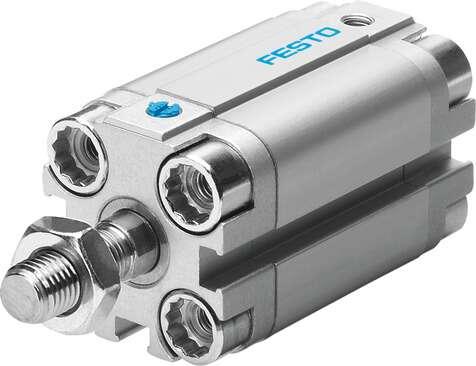 Festo 156983 compact cylinder AEVU-16-15-A-P-A For proximity sensing, piston-rod end with male thread. Stroke: 15 mm, Piston diameter: 16 mm, Cushioning: P: Flexible cushioning rings/plates at both ends, Assembly position: Any, Mode of operation: (* single-acting, * p