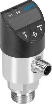Festo 8022767 pressure sensor SPAW-B2R-G12M-2N-M12 For measuring media pressures, pressure measuring range between -1 and +1 bar, pneumatic connection male thread G1/2. Authorisation: (* RCM Mark, * c UL us - Listed (OL)), CE mark (see declaration of conformity): to EU