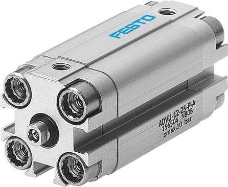 Festo 156521 compact cylinder ADVU-20-50-P-A For proximity sensing, piston-rod end with female thread. Stroke: 50 mm, Piston diameter: 20 mm, Cushioning: P: Flexible cushioning rings/plates at both ends, Assembly position: Any, Mode of operation: double-acting
