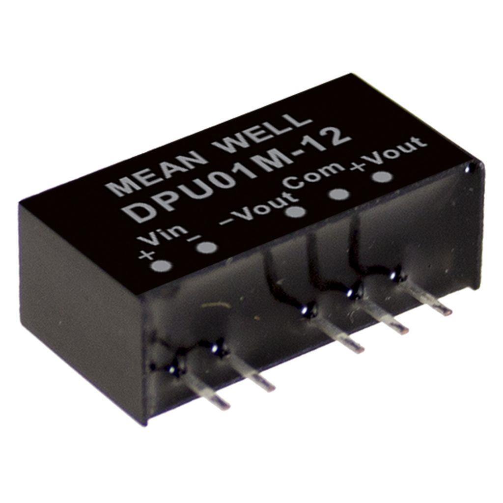 MEAN WELL DPU01N-15 DC-DC Converter PCB mount; Input 21.6-26.4Vdc; Dual Output ±15Vdc at 0.033A; SIP Through hole package
