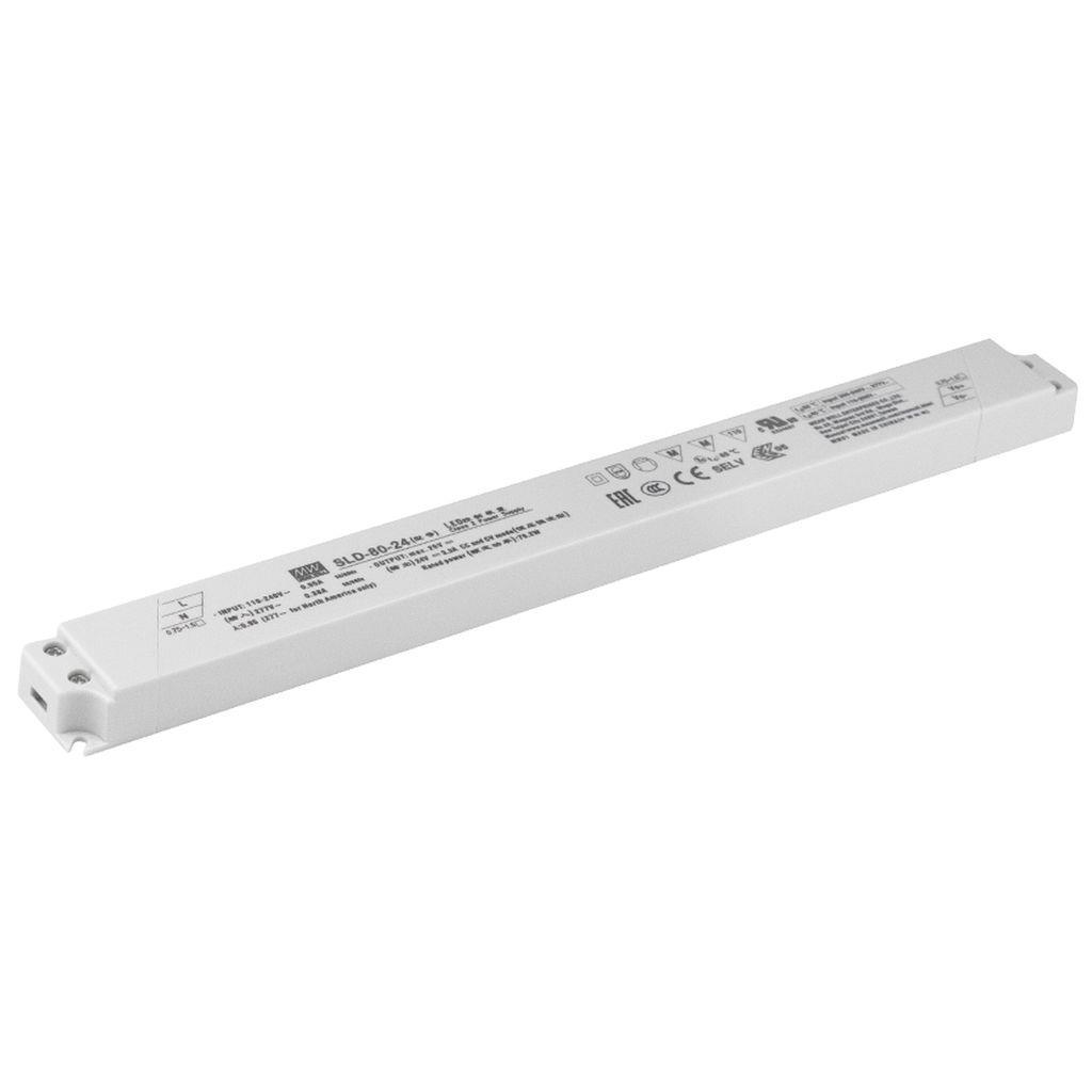 MEAN WELL SLD-80-24 AC-DC Linear LED driver Mix mode (CV+CC) with PFC; Output 24Vdc at 3.3A; Slim and plastic housing design