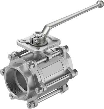 Festo 8096673 ball valve VZBE-4-T-63-T-2-F1012-M-V15V16 Design structure: 2-way ball valve, Type of actuation: mechanical, Sealing principle: soft, Assembly position: Any, Mounting type: Line installation