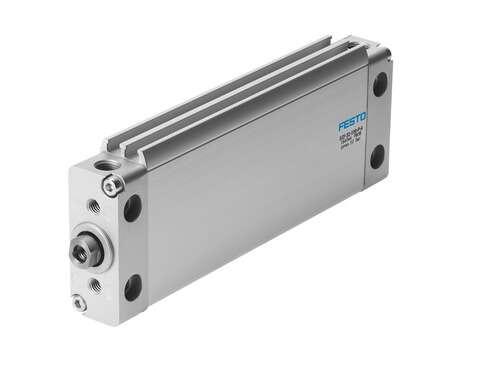 Festo 164054 flat cylinder DZF-40-25-P-A Non-rotating, for position sensing, with elastic cushioning rings in end positions. Various mounting options, with or without additional mounting components. Stroke: 25 mm, Piston diameter: (* 40 mm, * Equivalent diameter), Max