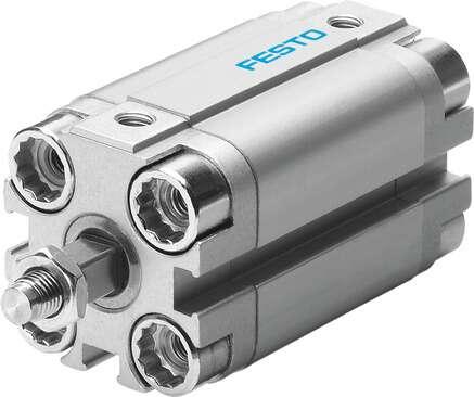 Festo 156782 compact cylinder ADVULQ-25-15-A-P-A For proximity sensing. Secured against rotation by means of square piston rod. Stroke: 15 mm, Piston diameter: 25 mm, Cushioning: P: Flexible cushioning rings/plates at both ends, Assembly position: Any, Mode of operati