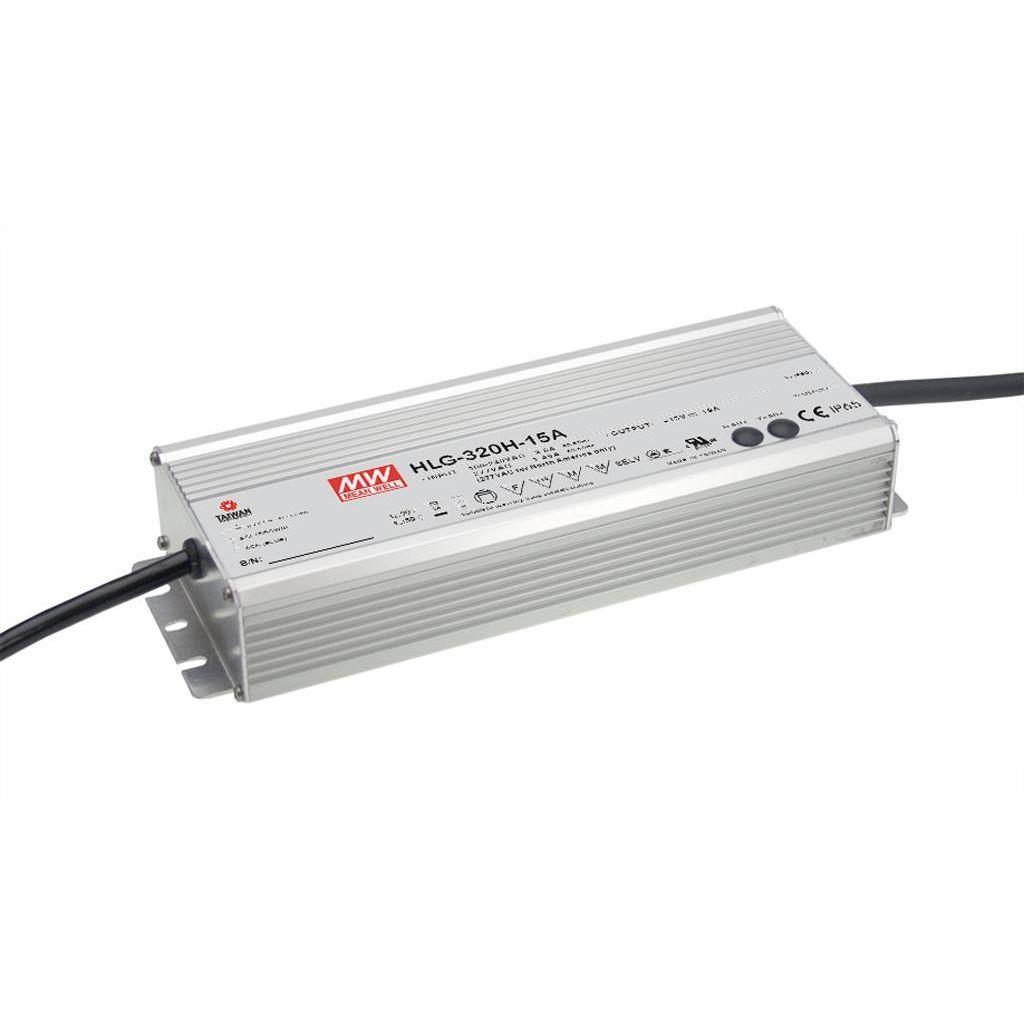 MEAN WELL HLG-320H-30B AC-DC Single output LED driver Mix mode (CV+CC) with built-in PFC; Output 30Vdc at 10.7A; IP67; Cable output; Dimming with 1-10V PWM resistance