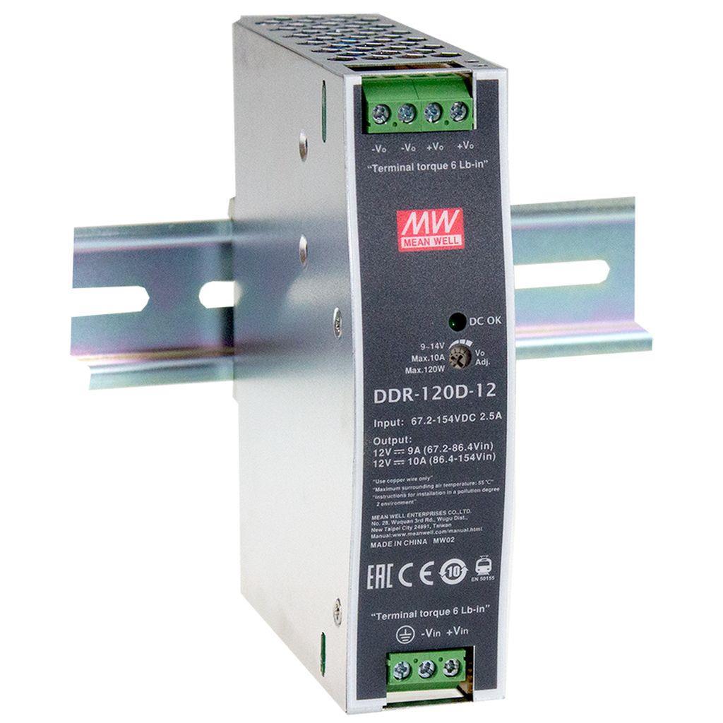 MEAN WELL DDR-120C-48 DC-DC Ultra slim Industrial DIN rail converter; Input 33.6-67.2Vdc; Single Output 48Vdc at 2.5A