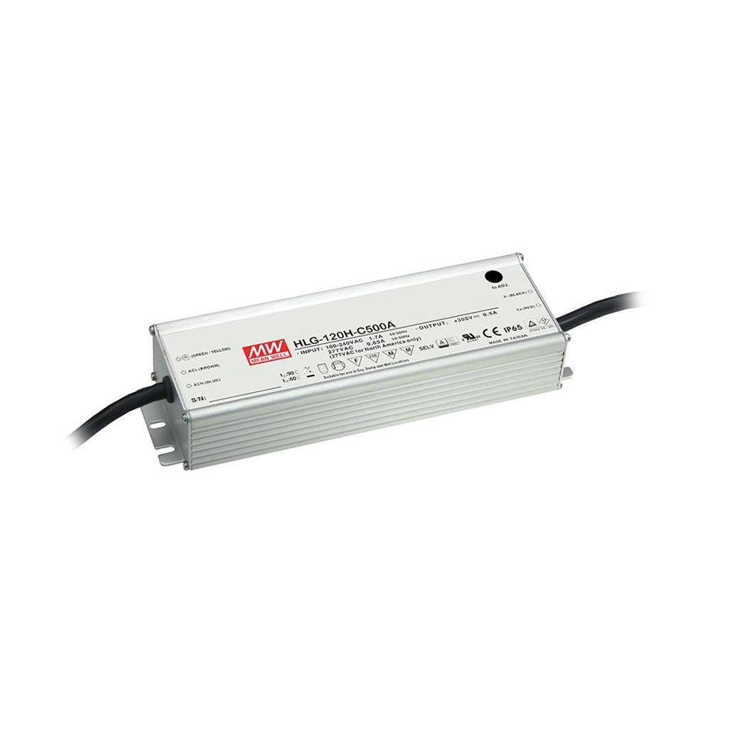 MEAN WELL HLG-120H-C1400A AC-DC Single output LED driver Constant current (CC) with built-in PFC; Output 1.4A at 54-108Vdc; IP65; Cable output; CC adjustable with Potentiometer