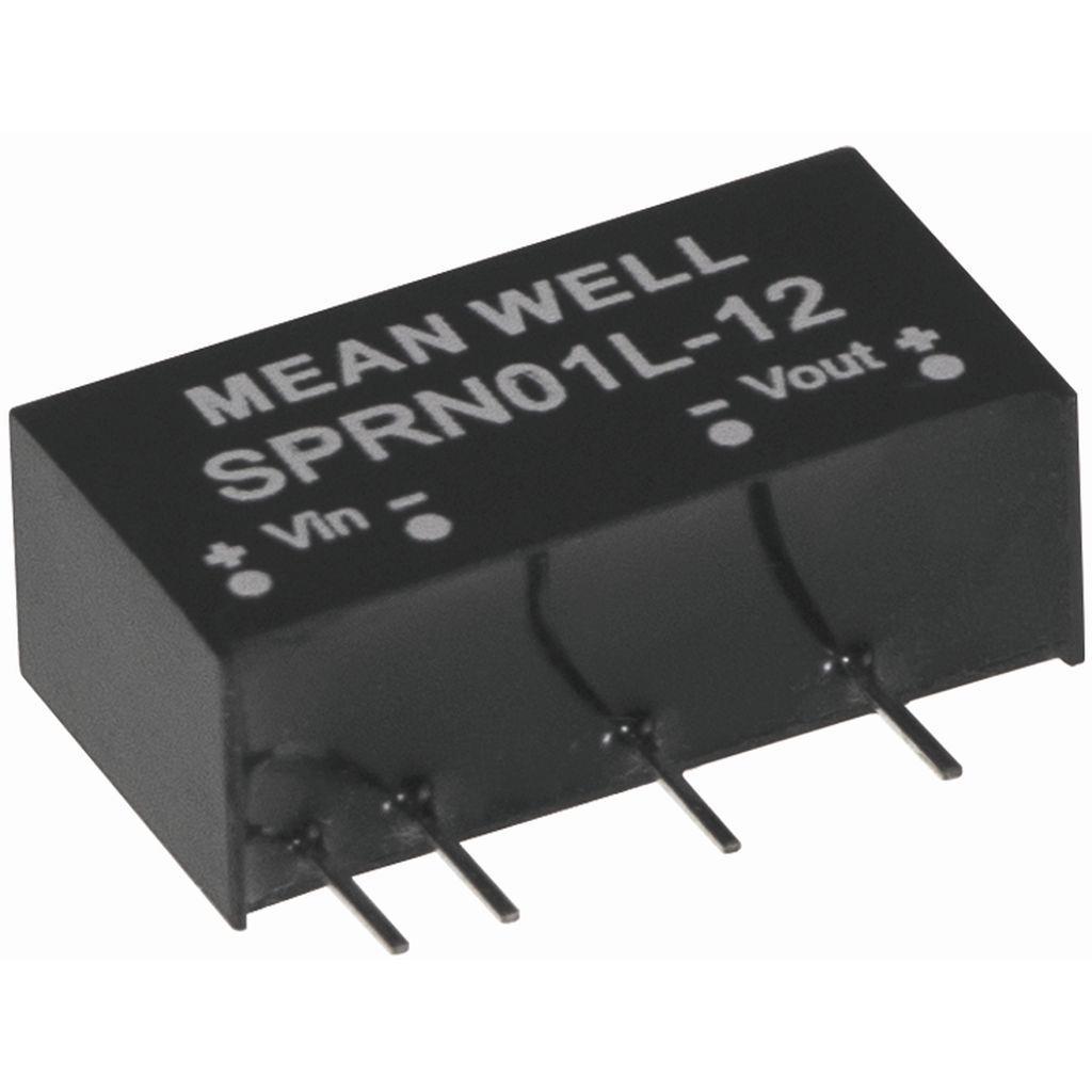 MEAN WELL SPRN01N-12 DC-DC Converter PCB mount; Input 22.8-26.4Vdc; Single Output 12Vdc at 0.084A; SIP through hole package; 1500Vdc I/O isolation
