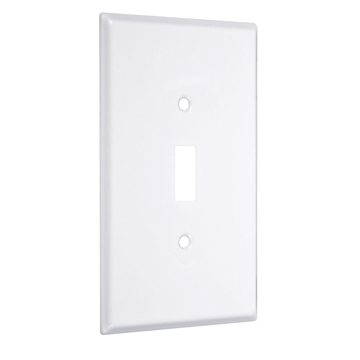 Hubbell WJW-T 1-Gang Metal Wallplate, Jumbo, 1-Toggle, White Smooth  ; Easily primed and painted to match or complement walls. ; Won't bow, crack or distort during installation. ; Premium North American powder coat. ; Includes screw(s) in matching finish.