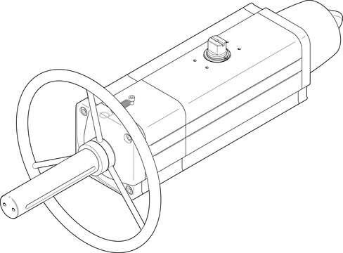 Festo 8005049 semi-rotary drive DAPS-0360-090-RS4-F1012-MW single-acting, air connection to VDI/VDE 3845 Namur valves, direct flange mounting, version with handwheel. Size of actuator: 0360, Flange hole pattern: (* F10, * F12), Swivel angle: 92 deg, Shaft connection de