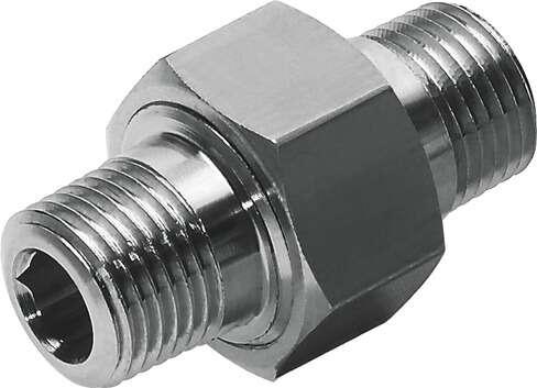Festo 151522 double nipple ESK-3/8-3/8 For angular compensation Pneumatic connection, port  1: R3/8, Pneumatic connection, port  2: R3/8, Materials note: Conforms to RoHS, Material double nipple: Brass