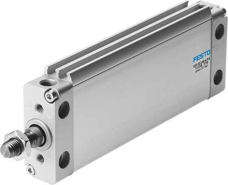 Festo 161273 flat cylinder DZF-32-320-A-P-A Non-rotating, for position sensing, with elastic cushioning rings in end positions. Various mounting options, with or without additional mounting components. Stroke: 320 mm, Piston diameter: (* 32 mm, * Equivalent diameter),