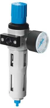 Festo 192398 filter regulator LFR-1-D-DI-MAXI-A Output pressure max. 12 bar, with metal bowl guard and pressure gauge. With automatic condensate drain. With directly-controlled pressure regulator. Size: Maxi, Series: D, Actuator lock: Rotary knob with lock, Assembly p