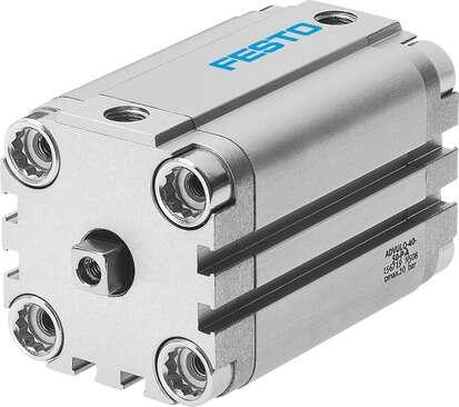 Festo 156737 compact cylinder ADVULQ-63-50-P-A For proximity sensing. Secured against rotation by means of square piston rod. Piston-rod end with female thread. Stroke: 50 mm, Piston diameter: 63 mm, Cushioning: P: Flexible cushioning rings/plates at both ends, Assemb
